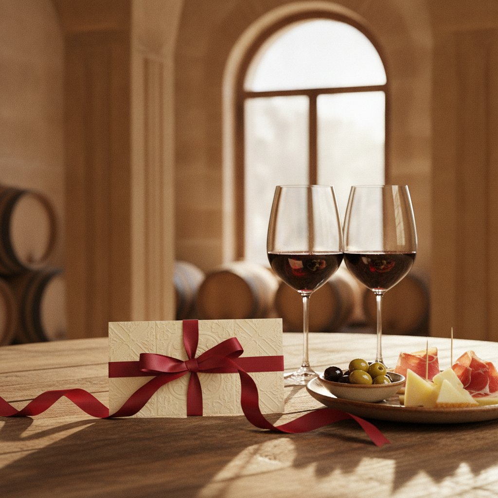 Tasting Palma gift voucher with ribbon beside Mallorcan wine and tapas in Palma old town Tasting Palma gift voucher with ribbon beside Mallorcan wine and tapas in Palma old town