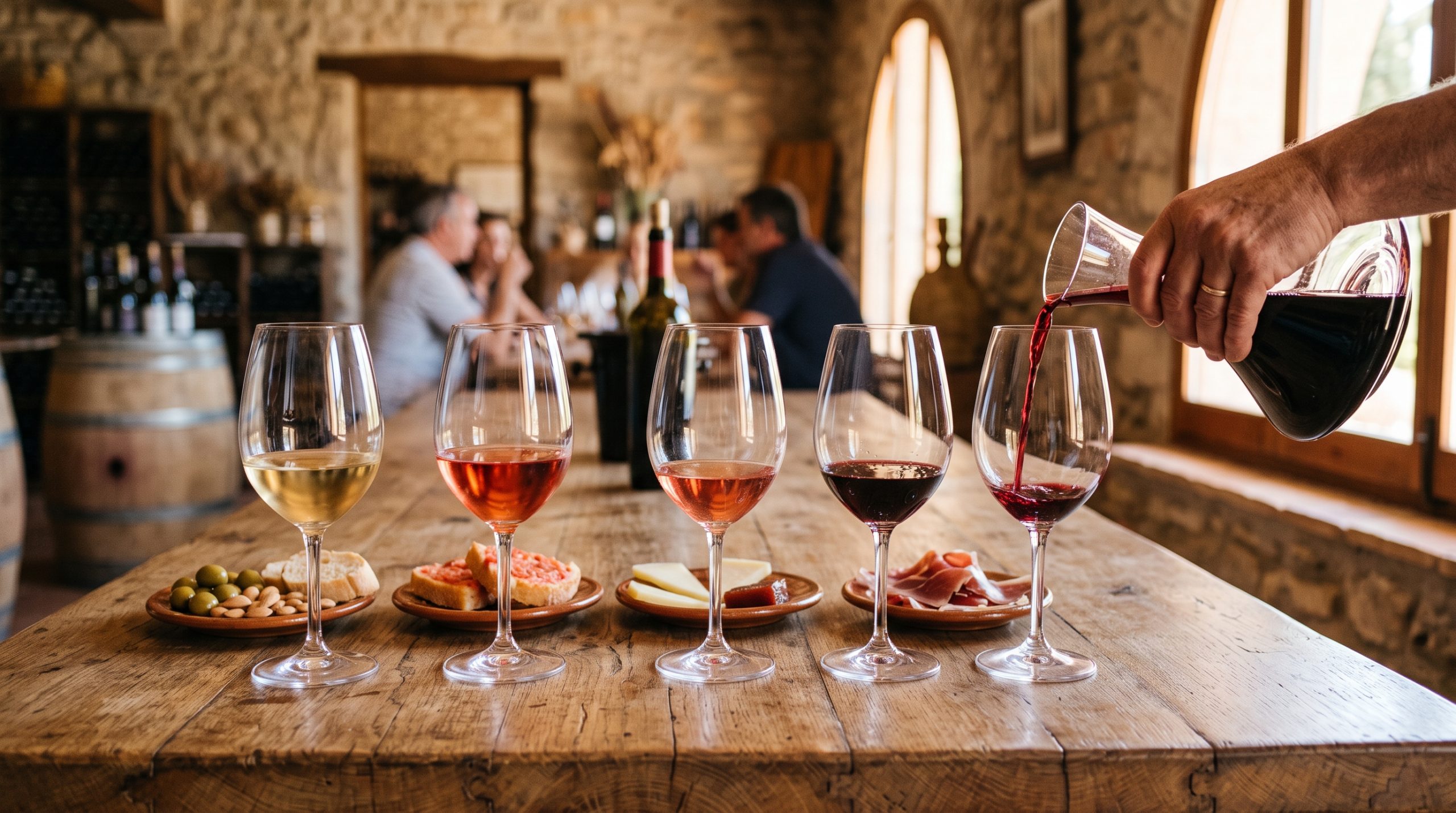 A flight of five Mallorcan wines paired with small tapas plates
